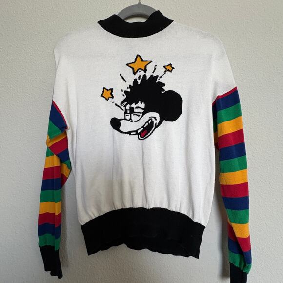 Mickey Mouse Disney Forever 21 Sweatshirt Rainbow Sleeve Graphic Crew Limited Ed - Picture 2 of 9